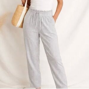 a new day Women's White and Blue Linen Blend Striped Trousers